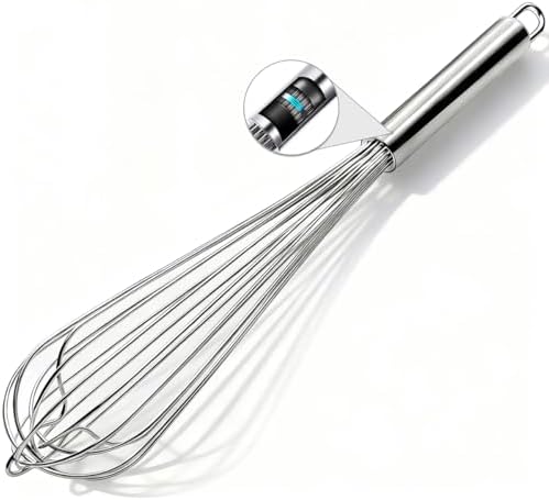 18/10 Stainless Steel Large Whisk, 15.5 inch Heavy Duty Long Whisk Suitable for Deep Pots or Big Bowl, Mixing, Beating, Blending