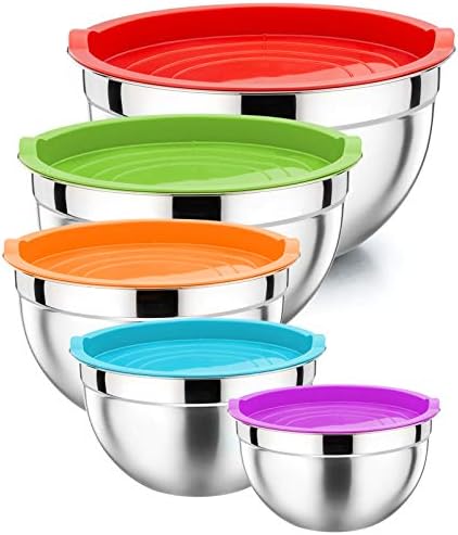 P&P CHEF Metal Mixing Bowls with Lids Set, Airtight Lids & Multicolor