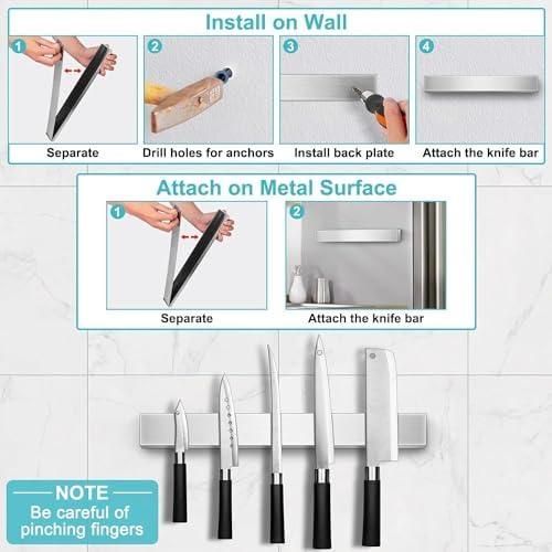 Magnetic Knife Holder for Wall 24 Inch Knife Magnetic Strip Refrigerator Knife Magnet Bar Wall Mount Knife Rack for RV Kitchen Utensil Holder Metal Tool Holder Knife Block
