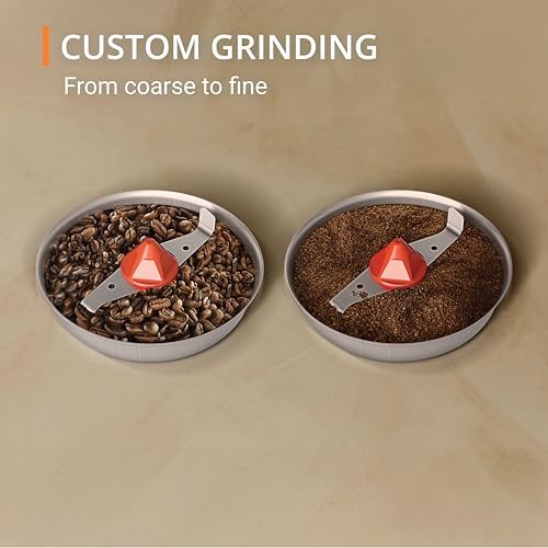 KRUPS Electric Blade Coffee Grinder 1.6 Oz, Adjustable Coarse to Fine for the Perfect Espresso, Grind Coffee Beans, Spices & Herbs, Removable Dishwasher Safe Bowl, Stainless Steel