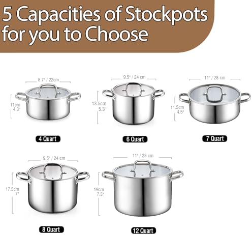 Cook N Home 12 Quart Tri-Ply Clad Stainless Steel Stockpot with Lid