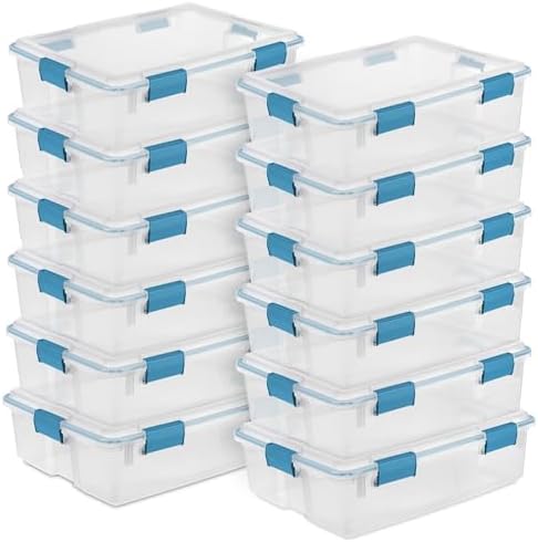 Sterilite Gasket Storage Box with Lids for Home & Office, 37 Quart, 12-Pack