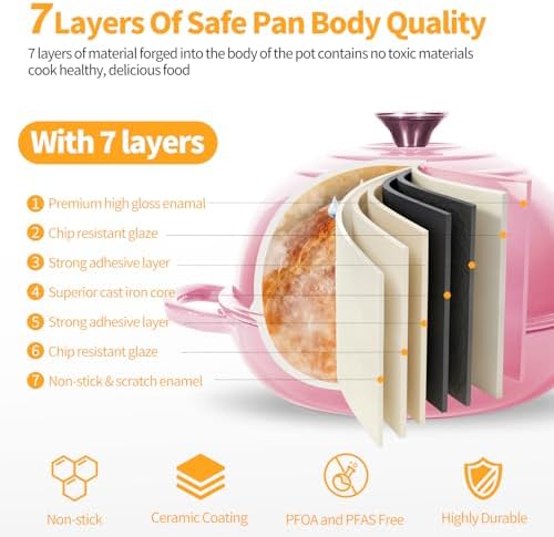 6QT Enameled Cast Iron Pink Dutch Oven For Sourdough Bread Baking