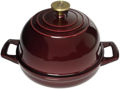 La Cuisine Enameled Cast Iron Round Bread Dutch Oven for Sourdough Crusty Bread & High‑Heat Baking. Oven-Safe 550°F/287°C, Internal Matte Black Enamel Coating, 5 QT, Cranberry
