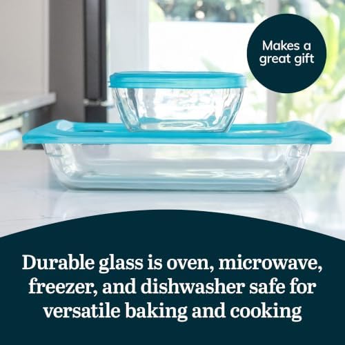 Libbey Baker’s Premium 4 Piece Glass Baking Dish Set, Multipurpose, Space Saving Casserole Dish with Lid Set, Baking Glassware for Potlucks, Leftovers