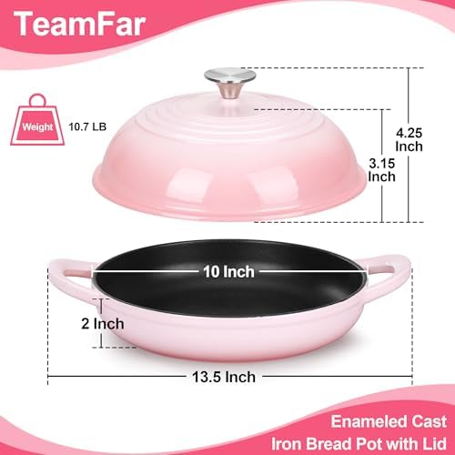 TeamFar Cast Iron Bread Dutch Oven, 6 Qt Enameled Dutch Oven Pot