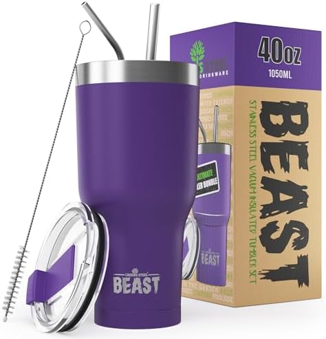 Beast 40 oz Tumbler Stainless Steel Vacuum Insulated Coffee Ice Cup Double Wall Travel Flask (Purple)