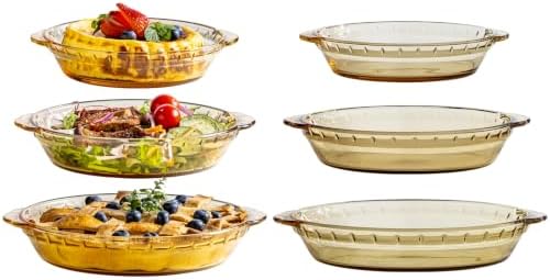 Glass Pie Pan for Baking, Round Glass Baking Dish (Amber 6PCS)