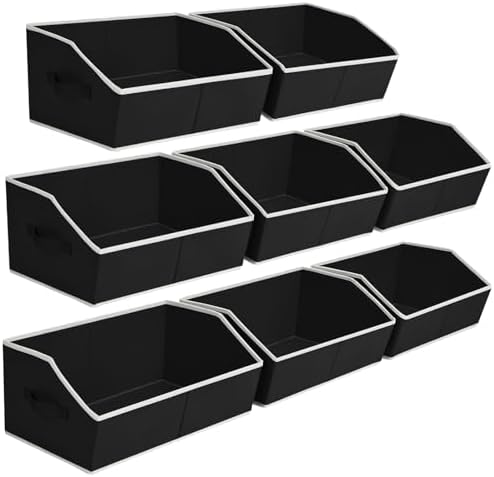 Homsorout Closet Baskets for Shelves Trapezoid - Decorative Storage Baskets with Handle, Closet Bins for Organization, Shelf Storage Bins for Clothes, Books, Home, Office, 8 Pack, Black