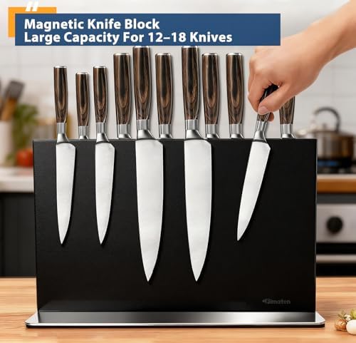 Magnetic Knife Block Stand Without Knives 16 Inch Black Stainless Steel Double Sided Home Kitchen Organizer Storage Knife Holder Board for Counter Top with Strong Magnets
