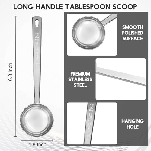 Timoo 5 Pcs Coffee Scoop 2 Tablespoon Scoop Stainless Steel Tablespoon Measuring Spoon Long Handle for Powder Ground Coffee Tea Sugar