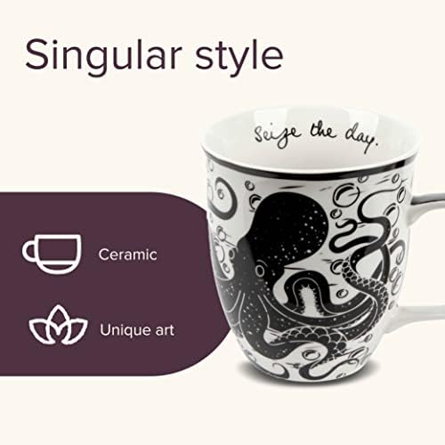 Karma Gifts 14 oz Black and White Boho Mug Octopus - Cute Coffee and Tea Mug - Ceramic Coffee Mugs for Women and Men