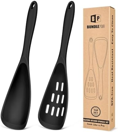 BUNDLEPRO Silicone Cooking Spoons for Nonstick Cookware, One-Piece, 2 Pack