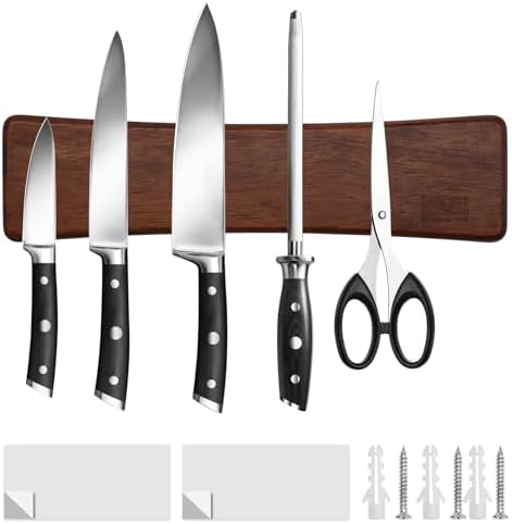 HOSHANHO Knife Magnetic Strip, Acacia Wood Powerful Magnetic Knife Holder