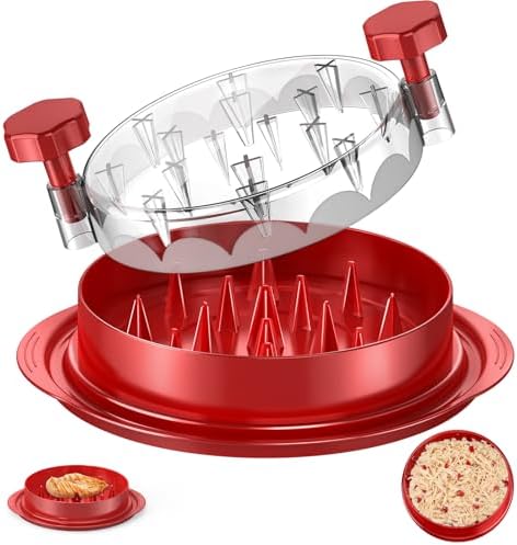 SoulLife Chicken Shredder Tool Twist 8 Inches, Chicken Breast Shredder, BPA free, Food Safe Material, Meat Shredder, Clear Lid, Ergonomic Handle, Strong Anti-slip, Easy to Clean, Dishwasher Safe (Red)