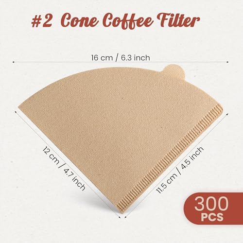300Pcs Coffee Filters #2, Disposable Unbleached V60 Coffee Filter 2-4 Cup