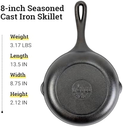 Lodge 8" Cast Iron Skillet - Chef Collection - Perfect Sear - Ergonomic Handles - Superior Heat Retention - Cast Iron Cookware & Skillet (Pack of 2)