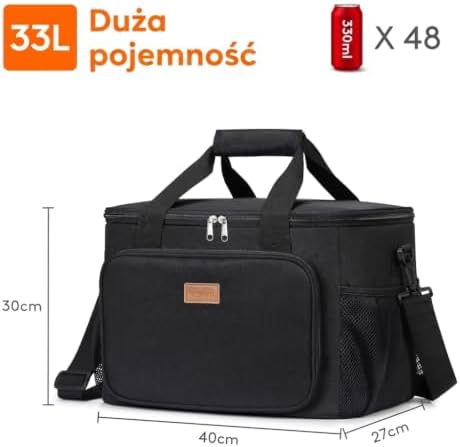 Lifewit Medium Lunch Bag Insulated Lunch Box Soft Cooler Cooling Tote for Adult Men Women, Black 48-Can (33L)