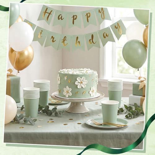 NatNarr 100 Pack Sage Green Paper Cup, 9oz Sage Green Baby Shower Cups