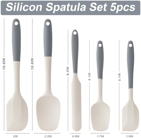 Silicone Spatula Set,5 Piece Food Grade Rubber Spatulas,Gray+White