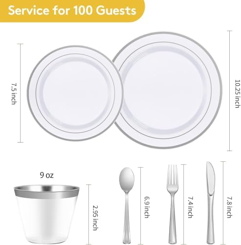 Goodluck 420Pieces silver Disposable Plates for 70 Guests