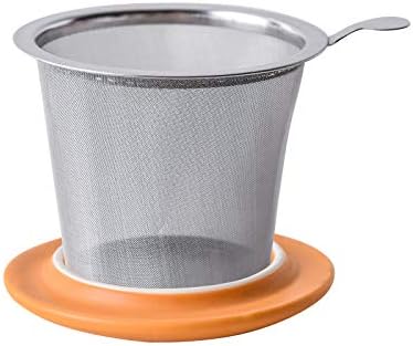 Yundu 12 OZ Matte Yellow Ceramics Teacup with Infuser and Lid, Mug with Lid for Steeping - Stainless Steel Infuser for Loose Leaf Tea, Home Office Gift for Tea Lovers
