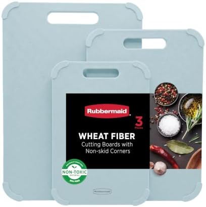 Rubbermaid 3pc Reversible Wheat Fiber Cutting Board Set | BPA Free Non Toxic Cutting Boards for Kitchen – Dishwasher Safe, Non-Slip Corners & Lightweight | For Meat, Veggies & Fruits - Alice Blue