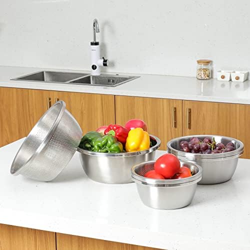 Paoli 304 Stainless Steel Fine Mesh Colander Set, 2QT Large Capacity Strainer with Mixing Bowl — Rinse Fruits, Veggies, Rice & Drain Pasta, Dishwasher Safe (2-Piece) (Pack of 2)