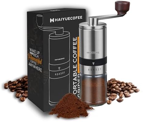 Manual Coffee Grinder with 6 Adjustable Coarseness Settings, Hand Crank Coffee Mill with Ceramic Burr for Espresso Beans, French Press, Pour Over, Drip Coffee – Rustproof, Non-Dulling