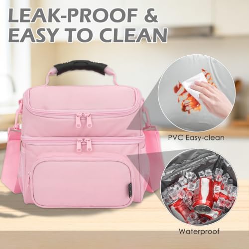 FlowFly Double Layer Cooler Insulated Lunch Bag Adult Lunch Box Large Tote Bag for Men, Women, With Adjustable Strap,Front Pocket and Dual Large Mesh Side Pockets