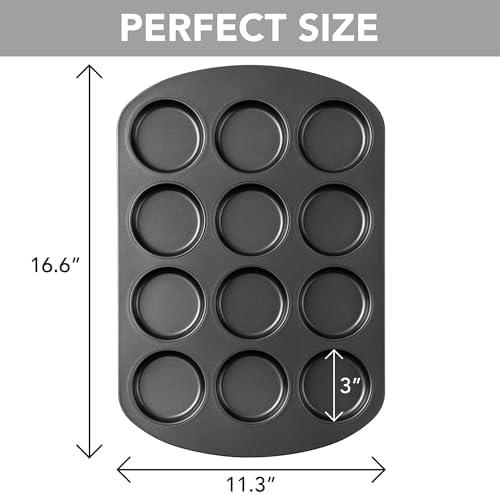 Tiawudi Muffin Top Pan, 12 Cavity Cupcake Pan, 3 Inch Nonstick Bakeware for Eggs, Cornbread, Cookies, Whoopie Pies and Yorkshire Pudding