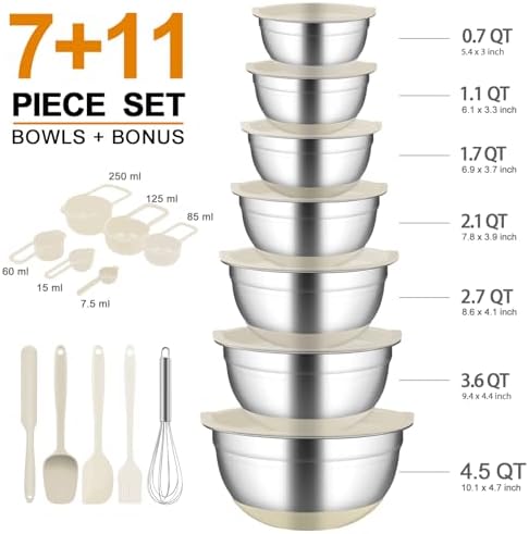 Mixing Bowls with Airtight Lids, 18pcs Stainless Steel Mixing Bowls Set