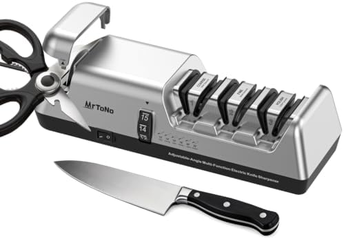 Electric Knife and Scissor Sharpener, Adjustable Angle 12°–22°, 3-Stage