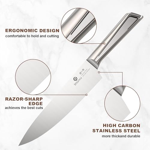 imarku Gyutou Knife Set, High Carbon Steel, Block & Sharpener, Gift Box