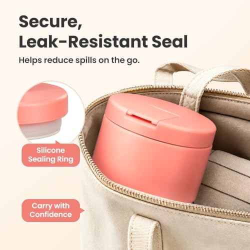 Pawtong 12oz Insulated Vacuum Food Jar with Buckle Lid Wide Mouth Soup Thermo for Hot Food Kids Leakproof Stainless Steel Lunch Container- Pink- 1Pack