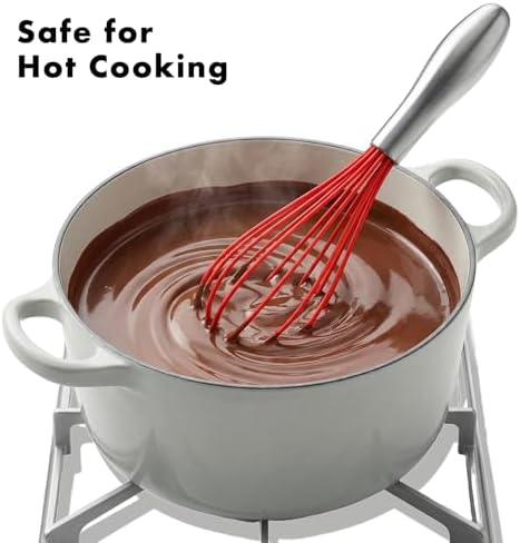 OYV 10-Inch Red Silicone Whisk, Non-Scratch, 18/10 Stainless Steel Handle