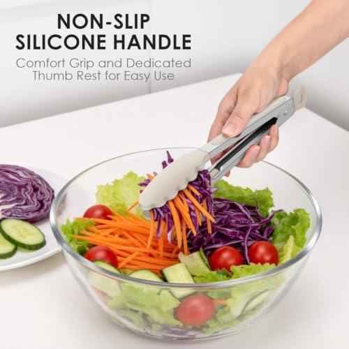 HOTEC Stainless Steel Kitchen Tongs with Silicone Tips, Set of 2-9" and 12"