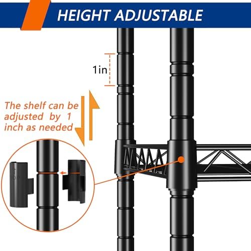 REGILLER 5-Wire Shelving Metal Storage Rack Adjustable Shelves,Standing Storage Shelf Units for Laundry Bathroom Kitchen Pantry Closet(Black,11.8" D x 16.6" W x 53.5" H)