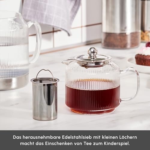 Karaca Kelly Midi Glass Teapot - 0.6 Lt, Lid Drinker: 1.5 Lt, Induction Base