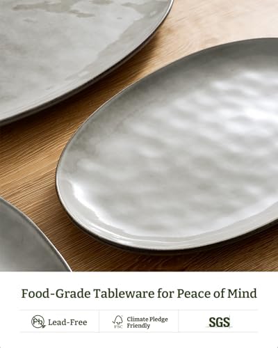 famiware Serving Platters Set of 3 Sizes - Oval, Grey