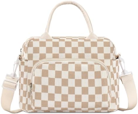 GASSDA Lunch Box for Women Insulated Lunch Bag Women Adult Cute Lunch Bags Reusable Lunchbox Cooler Tote Bag for Work Picnic (Beige-Brown Plaid)