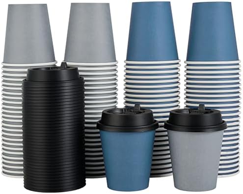 LITOPAK 100 Pack 10 oz Disposable Paper Coffee Cups with Lids