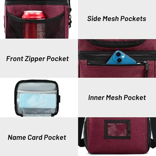 MIER Insulated Lunch Box Bags for Men Women, Dual Compartment, Burgundy