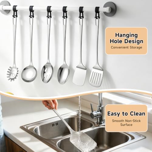 6PCS Stainless Steel Cooking Utensils, Kitchen Metal Spatula Set