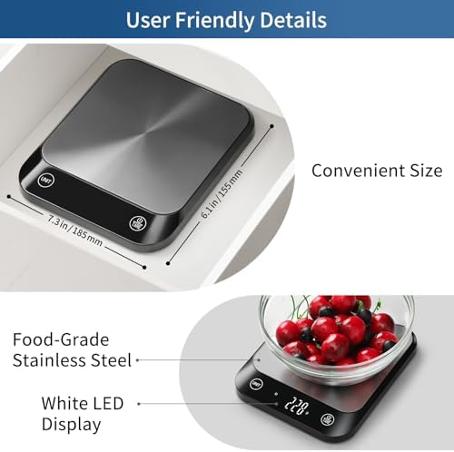 Vitafit 22lb Digital Food Kitchen Scale, High Accuracy Assured by Weighing Professional Factory Since 2001, Weight Loss, Baking and Cooking, LED Display, Batteries Included, Black