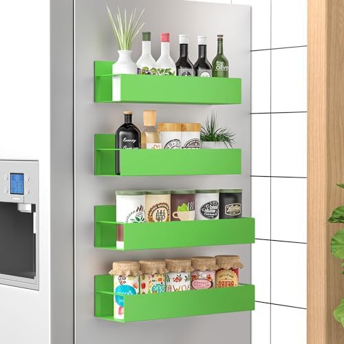 HuggieGems Metal Magnetic Spice Rack for Refrigerator Green, 4 Pack