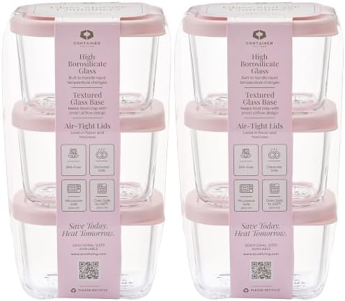Glass Food Storage Containers with Lids — 12 Piece — 10.5 oz Glass with BPA-Free Leak Resistant Stackable Lids — Microwave, Oven & Dishwasher Safe — Ideal for Meal Prep & More - Berry Blush