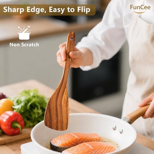 6 Pack Wooden Spoons For cooking – Heat-Resistant Wood Spatula with Comfort Grip, Lightweight Kitchen Cooking Utensils set, wood Spoon utensil Set Perfect for Non-Stick Cookware