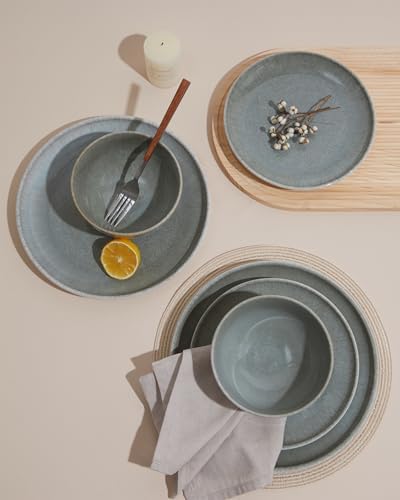 Pokini Stoneware Dinnerware Sets for 8, 24pcs Plates and Bowls Sets Dishes