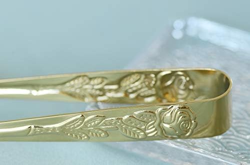 HINMAY 6PCS Mini Serving Tongs 4 Inches Small Rose Sugar Cube Tongs (Gold)